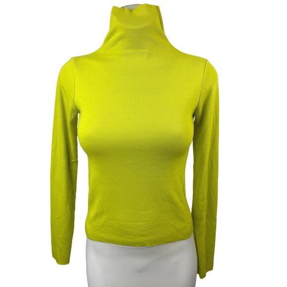 Storets Yellow Ribbed Turtleneck Long Sleeve Stretch Pullover Sweater Top S/M - Picture 1 of 3